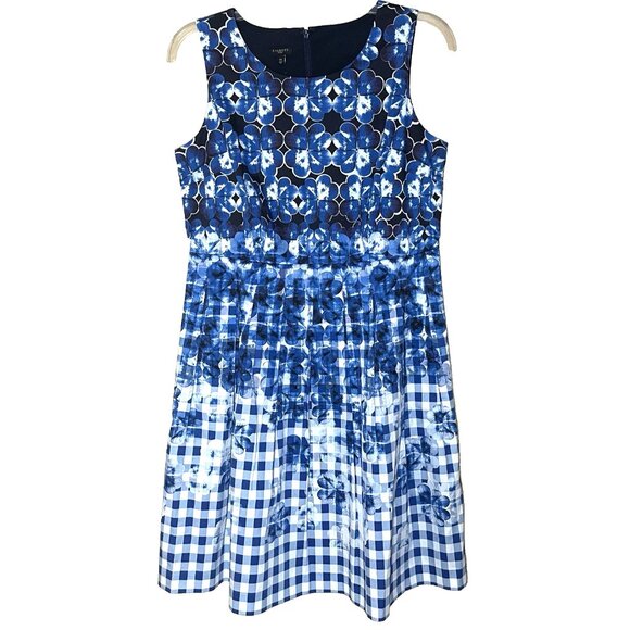 Talbots Dress Size 12 Petite Sleeveless Floral Gingham Fit & Flare Pleated NWT - Picture 2 of 11